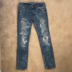 American Eagle Outfitters Women's Ripped Skinny Jeans - Dark Blue